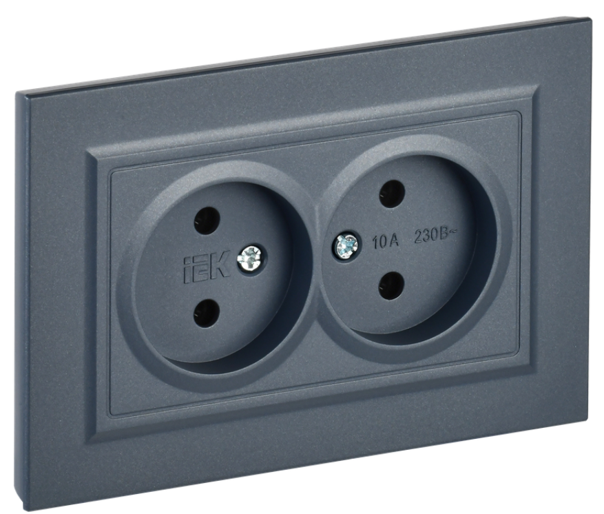 

Розетка двухместная без заземления в сборе IEK BR-R20-10-K35-F BRITE без защитных шторок 10А РС12-2-БрМ Маренго, BR-R20-10-K35-F