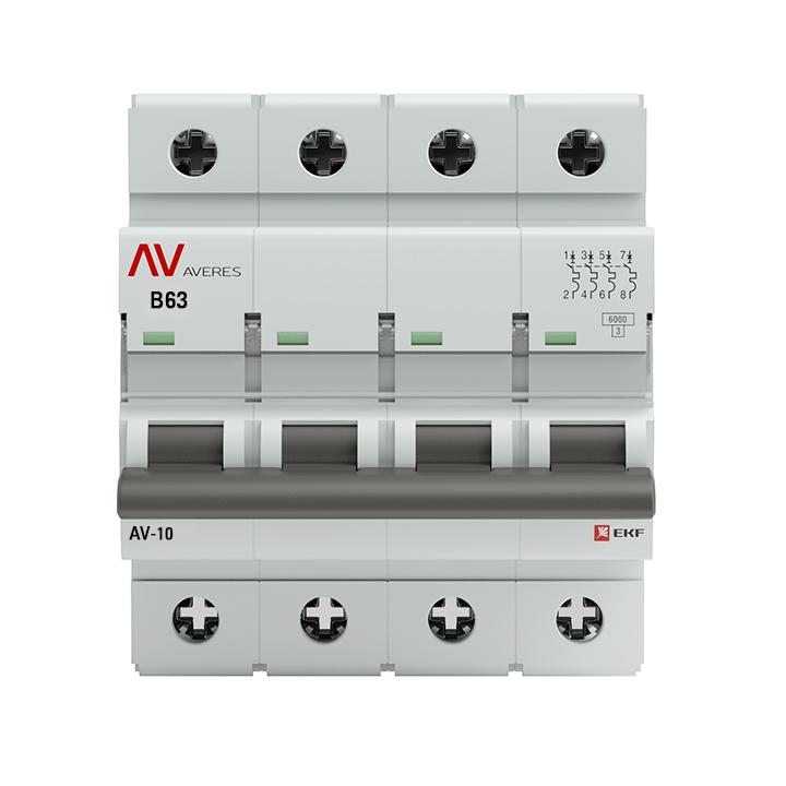 

Автоматический выключатель EKF mcb10-4-63B-av AV-10 4P 63A (B) 10kA AVERES, mcb10-4-63B-av