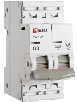 

Автоматический выключатель EKF M634203D 2P 3А (D) 4,5kA ВА 47-63N PROxima, M634203D