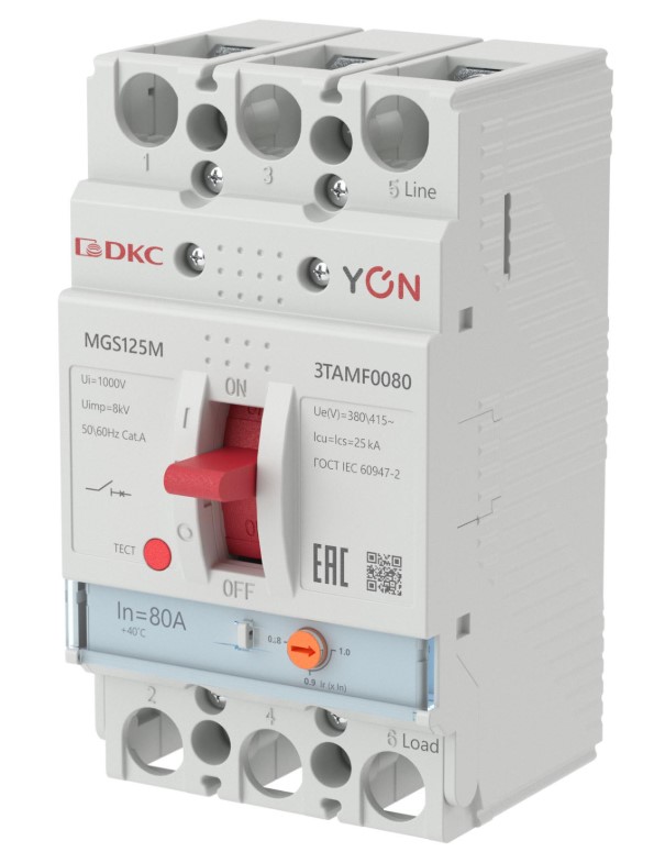 

Автоматический выключатель DKC MGS125M-3TAMF0080 YON MGS125 3P 64-80A 25kA, MGS125M-3TAMF0080