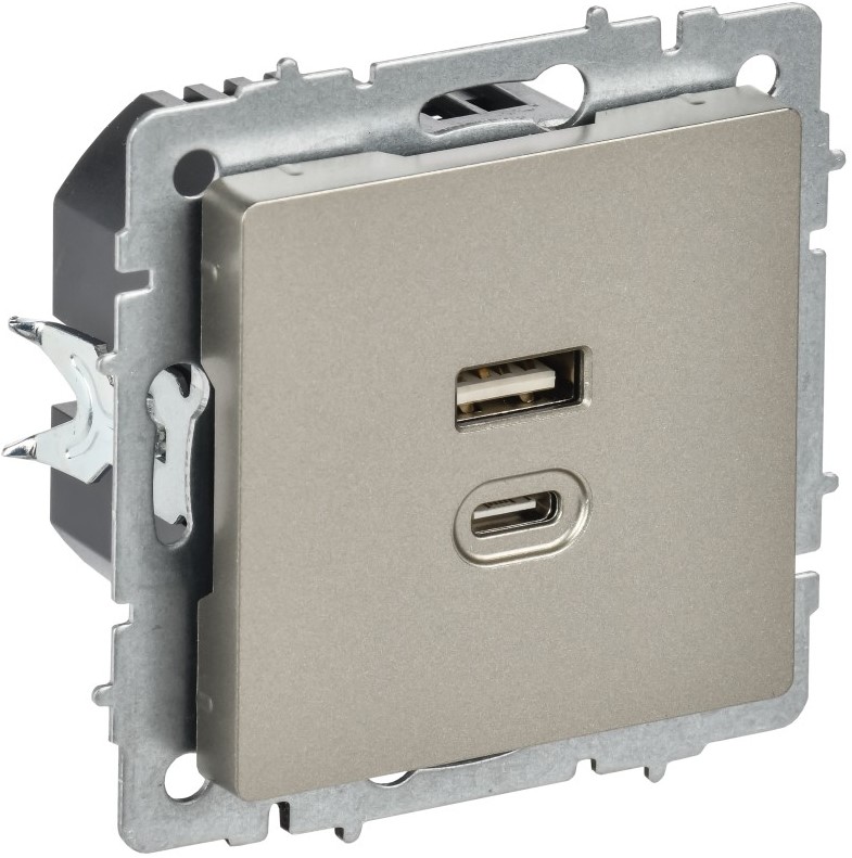 

Розетка USB IEK BR-U22-045-K37 BRITE Type A+C 45Вт высокоскоростная зарядка РЮ11-2-БрШ шампань, BR-U22-045-K37