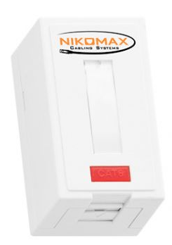 

Розетка настенная NikoMax NMC-WO1UE2-FT-ST-WT 1 порт, Кат.6, RJ45/8P8C, FT-TOOL/110/KRONE, T568A/B, неэкран., со шторкой, белая, NMC-WO1UE2-FT-ST-WT