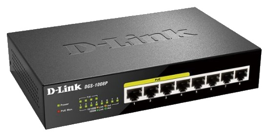 Изображение товара Коммутатор D-link DGS-1008P с питанием по Ethernet 8 портов