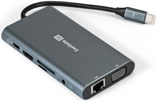 

Док-станция Exegate EX293985RUS 10-в-1 (кабель-адаптер USB Type-C --> 3xUSB3.0 + Card Reader + PD 100W + HDMI 4K@30Hz + VGA + Audio + Lan RJ45 10/100/, EX293985RUS