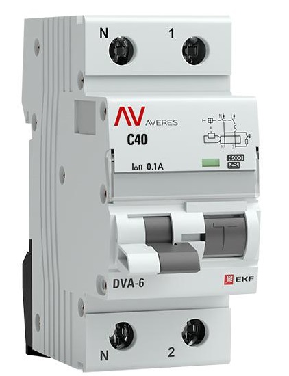 

Автомат дифференциальный EKF rcbo6-1pn-40C-100-a-av DVA-6 1P+N 40А (C) 100мА (A) 6кА AVERES, rcbo6-1pn-40C-100-a-av