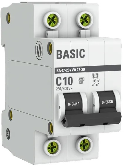 

Автоматический выключатель EKF mcb4729-2-10C 2P 10А (C) 4,5кА ВА 47-29, mcb4729-2-10C