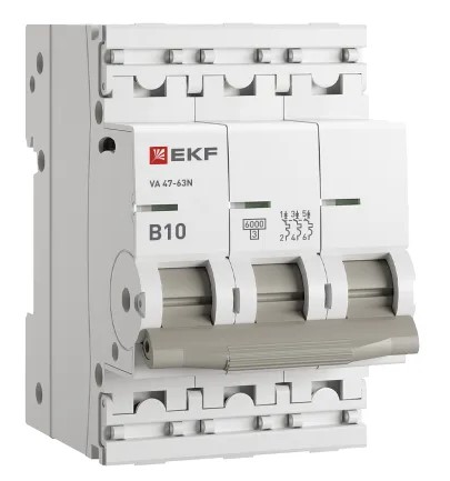 

Автоматический выключатель EKF M636310B 3P 10А (B) 6кА ВА 47-63N PROxima, M636310B