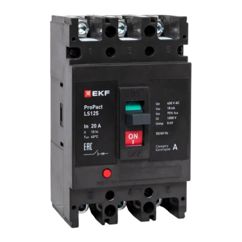 Изображение товара Автоматический выключатель EKF MCCB-125-18-3-20-LS для защиты сети