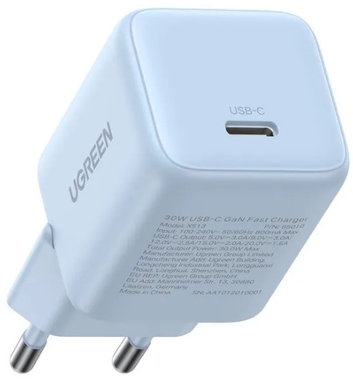 

Зарядное устройство сетевое UGREEN X513 65010_ 30W USB-C GaN Fast Charger EU. цвет: синий, X513