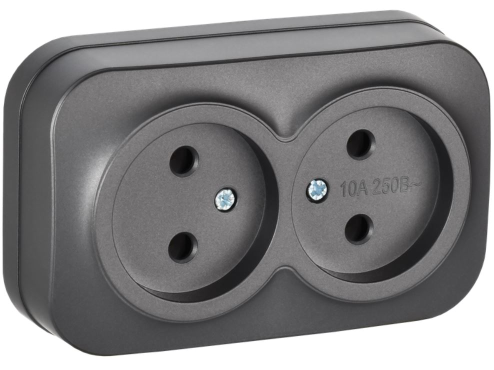 

Розетка двухместная без заземления IEK ERH20-K46M-10 GLORY для открытой установки без защитных шторок 10А РС22-2-ХСм сталь матовый, ERH20-K46M-10