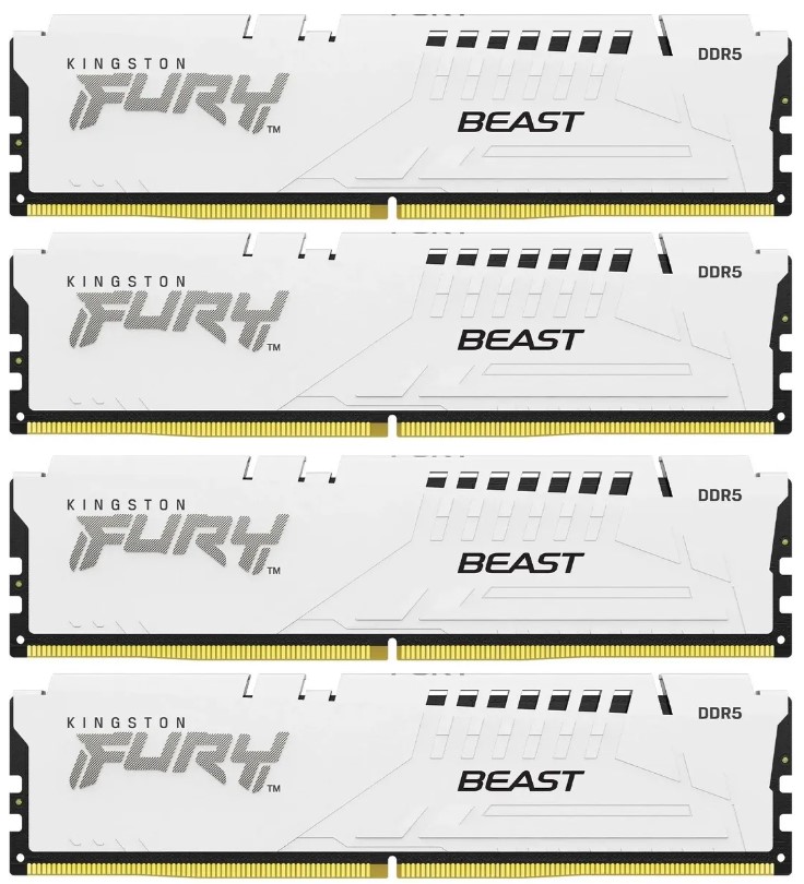 

Модуль памяти DDR5 64GB (4*16GB) Kingston FURY KF560C40BWK4-64 Beast White XMP PC5-48000 6000MHz 1RX8 CL40 1.35V 288-pin 16Gbit, KF560C40BWK4-64