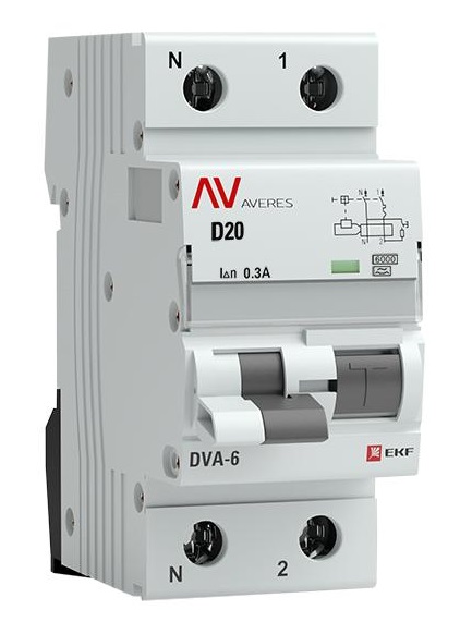 

Автомат дифференциальный EKF rcbo6-1pn-20D-300-a-av DVA-6 1P+N 20А (D) 300мА (A) 6кА AVERES, rcbo6-1pn-20D-300-a-av
