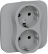 фото Розетка двухместная с заземлением  IEK FI-R21A-16-1-K03