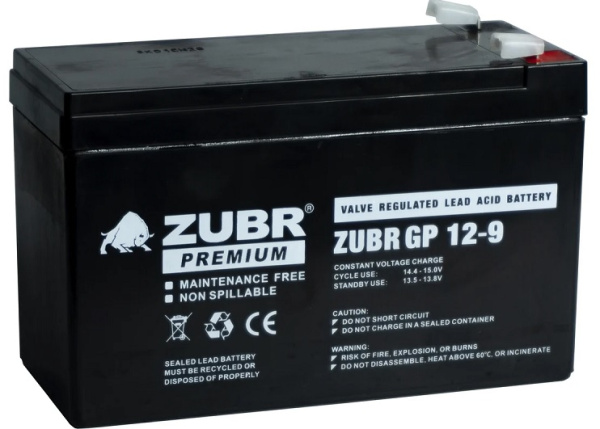 Изображение товара Аккумулятор ZUBR GP12-9 12V 9Ah для ИБП и систем резервного питания