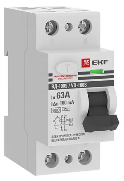 

УЗО EKF elcb-2-6-63-100S-em-pro ВД-100 2P (S) 63А 100мА тип АС электромеханический 6кА селективный PROXIMA, elcb-2-6-63-100S-em-pro