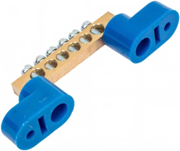 

Шина Rexant 11-2325 «N» нулевая 6х9 мм на двух угловых синих изоляторах 6 групп, 11-2325