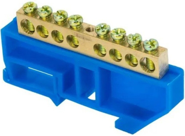 Изображение товара Шина EKF sn0-63-08-d для заземления и нулевых проводников, никелированная латунь, DIN- монтаж