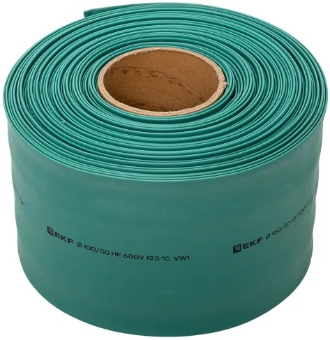 

Термоусаживаемая трубка EKF tut-100-j ТУТ нг 100/50 зелёная рулон, tut-100-j