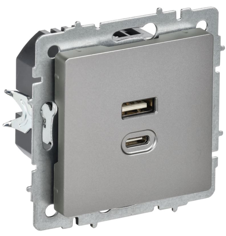 

Розетка USB IEK BR-U22-045-K46 BRITE Type A+C 45Вт высокоскоростная зарядка РЮ11-2-БрС сталь, BR-U22-045-K46