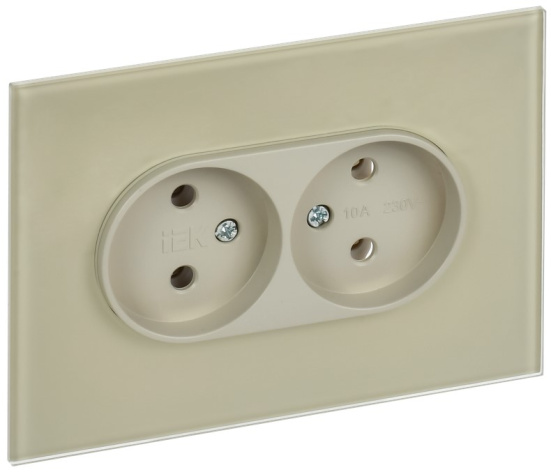 Изображение товара Розетка двухместная без заземления IEK SK-R20-10-K10 стеклянная серия SKANDY