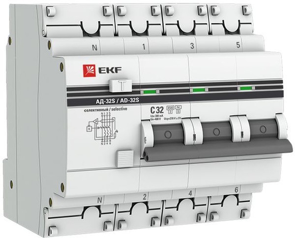 

Автомат дифференциальный EKF DA32-32-300S-4P-pro АД-32 3P+N (S) 32А (С) 300мА тип (АС) эл. 4,5кА PROxima, DA32-32-300S-4P-pro