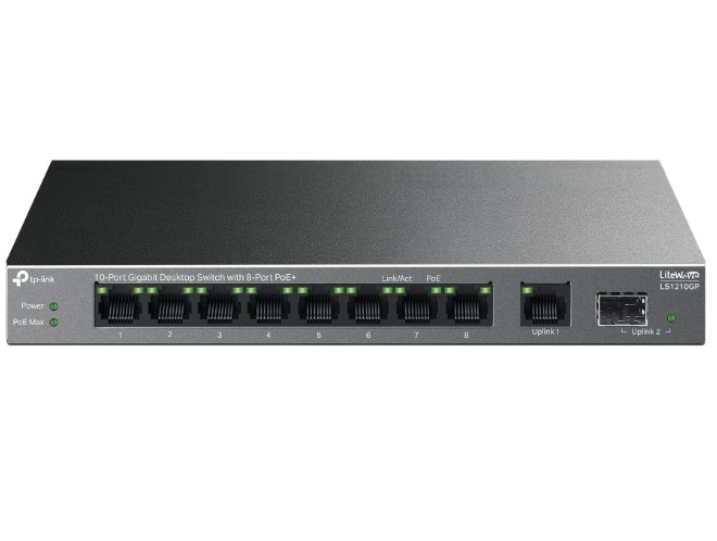 

Коммутатор TP-LINK LS1210GP настольный с 9 гигабитными портами RJ45 (8 портов PoE+) и портом SFP, LS1210GP