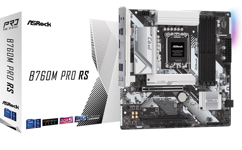 

Материнская плата mATX ASRock B760M PRO RS (LGA1700, B760, 4*DDR5 (7200), 4*SATA 6G RAID, 3*M.2, 2*PCIE, 2.5Glan, DP, HDMI, USB Type-C, 3*USB 3.2, 2*U, B760M PRO RS