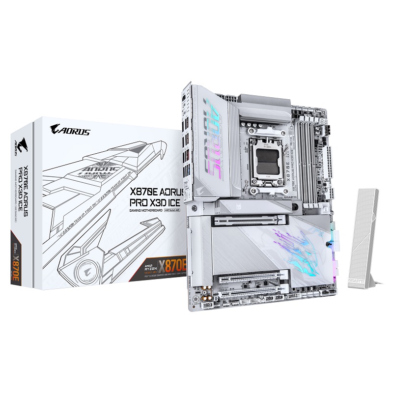 

Материнская плата ATX GIGABYTE X870E AORUS PRO X3D ICE (AM5, AMD X870E, 4*DDR5 (9000), 3*PCIe, 4*M.2, 4*SATA, WiFi, BT, 2*USB 4, 9*USB 3.2, HDMI), X870E AORUS PRO X3D ICE