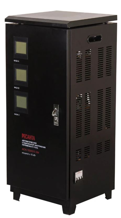 

Стабилизатор Ресанта 63/4/5 АСН-15000/3 мощность 15000 Вт; вх/вых напряжение 139-249 В/216-224 В; точность стабилизации 2%, 63/4/5