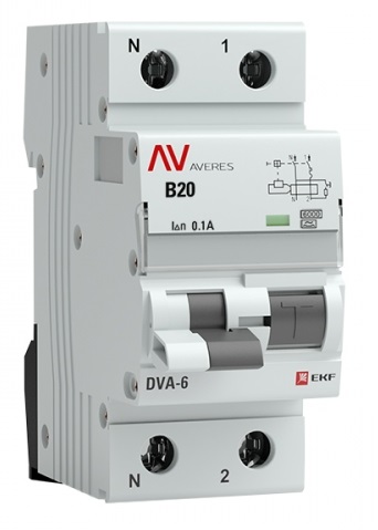

Автомат дифференциальный EKF rcbo6-1pn-20B-100-a-av DVA-6 1P+N 20А (B) 100мА (A) 6кА AVERES, rcbo6-1pn-20B-100-a-av