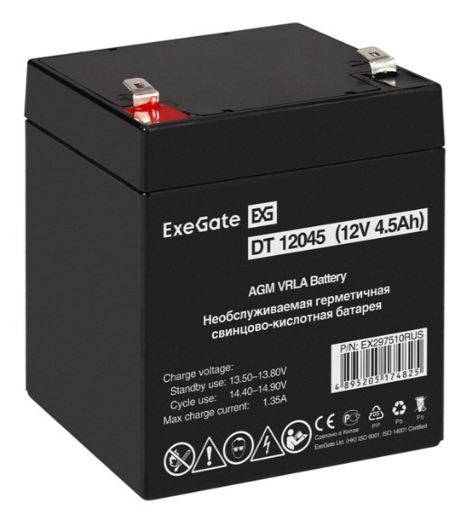 

Батарея аккумуляторная Exegate EX297510RUS DT 12045 (12V 4.5Ah, клеммы F2), EX297510RUS