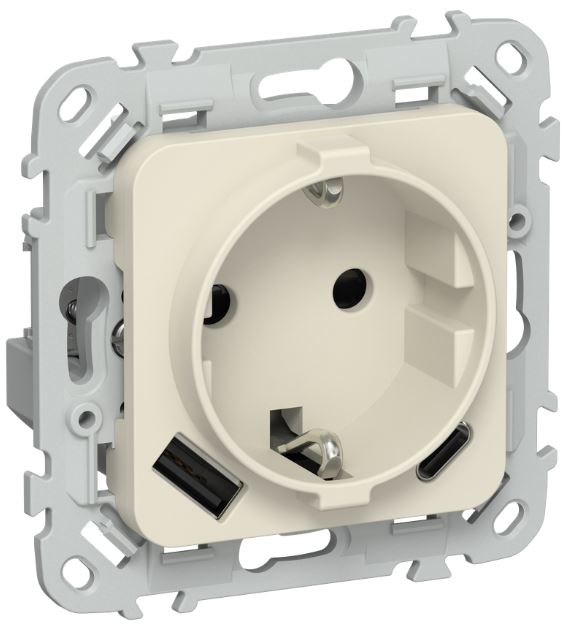 

Розетка с заземлением IEK FI-R14-16-1-U22-020-K86 FLITE с защитными шторками 16А с USB A+C 20Вт безвинтовое крепление РСЮшс11-1-ФлСл сливочный, FI-R14-16-1-U22-020-K86