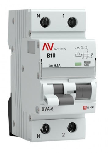 

Автомат дифференциальный EKF rcbo6-1pn-10B-100-a-av DVA-6 1P+N 10А (B) 100мА (A) 6кА AVERES, rcbo6-1pn-10B-100-a-av