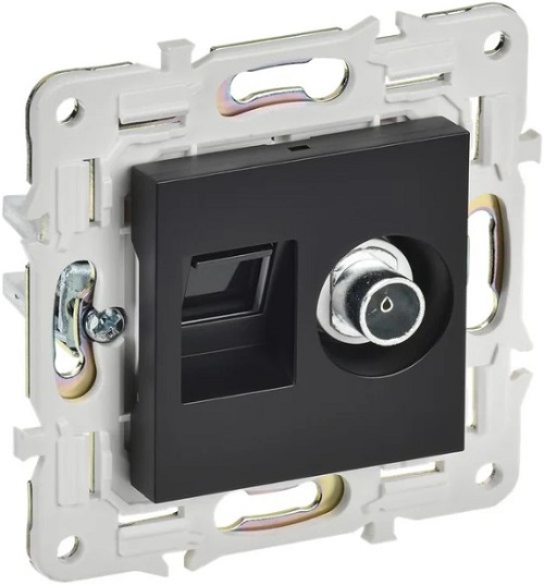 

Розетка комбинированная IEK SK-AK20-1-K02 SKANDY TV+RJ45 кат.5E SK-A14Bl Черный, SK-AK20-1-K02