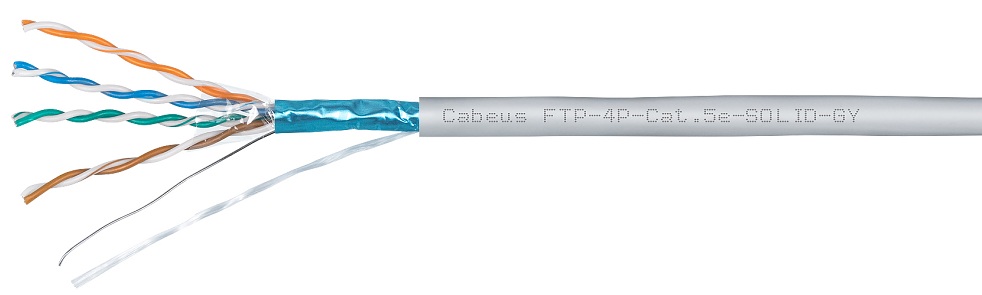 

Кабель витая пара F/UTP 5e кат. 4 пары Cabeus FTP-4P-Cat.5e-SOLID-GY 24AWG(0.51 мм), медь, одножильный (solid), внутренний, PVC, нг(A)-LS, серый, уп/3, FTP-4P-Cat.5e-SOLID-GY