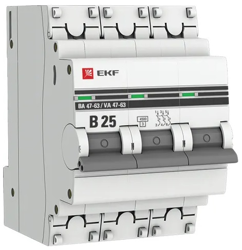 

Автоматический выключатель EKF mcb4763-3-25B-pro 3P 25А (В) 4,5kA ВА 47-63, mcb4763-3-25B-pro