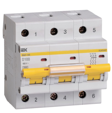 Изображение товара Автоматический выключатель IEK MVA40-3-100-D 100А 400В IP20 для электрощитовых