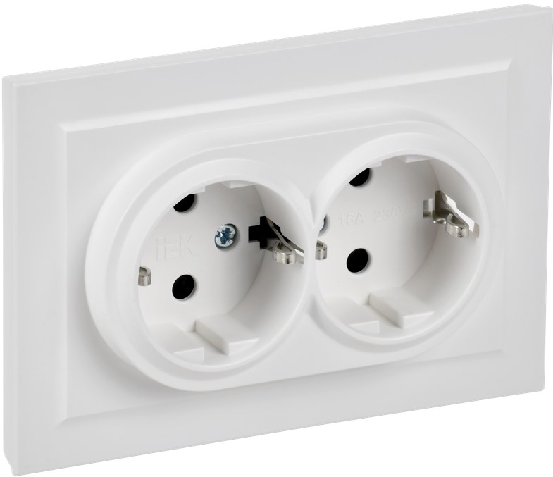

Розетка двухместная с заземлением IEK BR-R24-16-K91-F BRITE с защитными шторками 16А в сборе РСш12-3-БрАБ арктический белый, BR-R24-16-K91-F