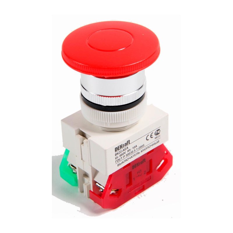 

Выключатель DEKraft 25038DEK кноп. грибок с фикс. AE D22 КРАСНЫЙ ВК-22, 25038DEK