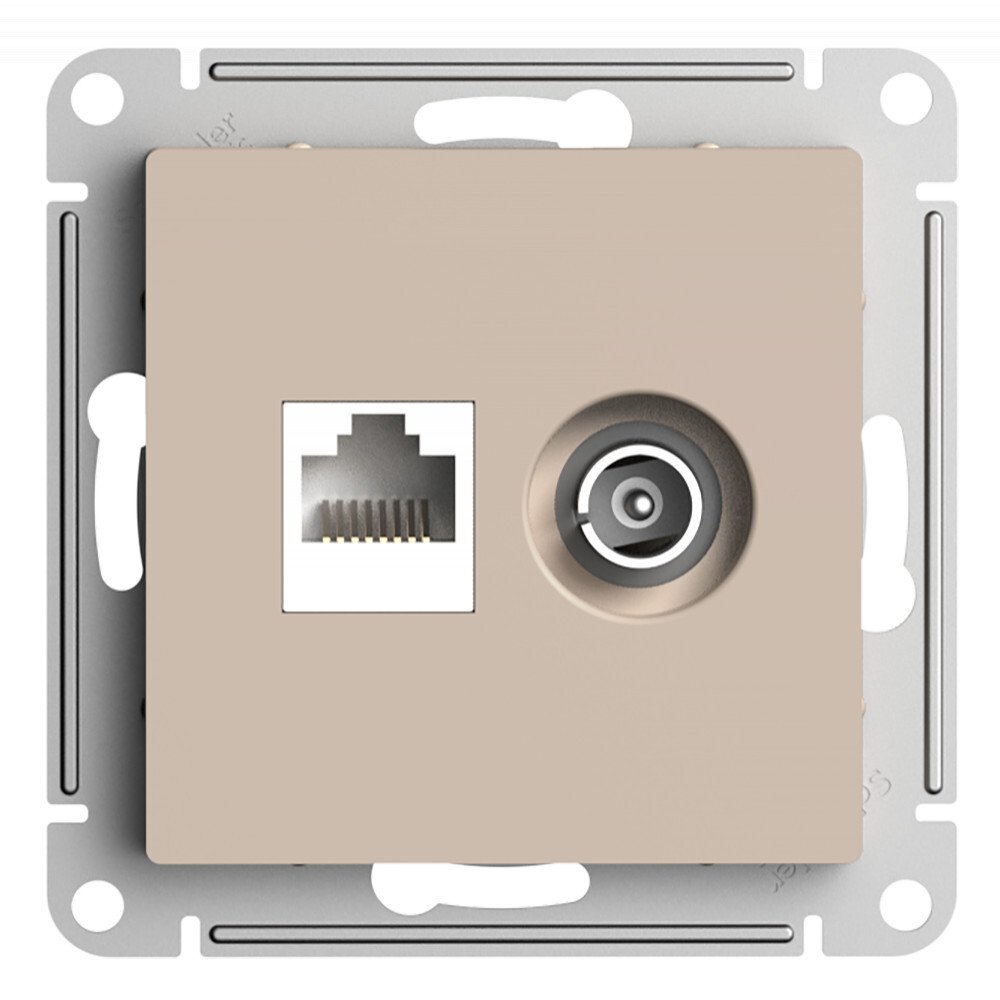 

Розетка Systeme Electric ATN001289 AtlasDesign двойная ТВ + компьютерная RJ45, кат. 5Е, песочный, ATN001289