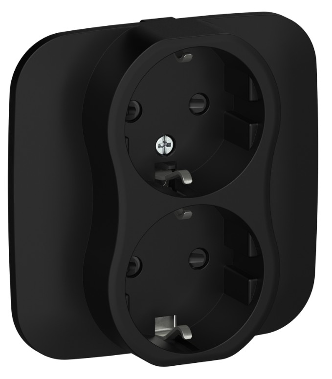 

Розетка двухместная с заземлением IEK FI-R24A-16-1-K02 FLITE с защитными шторками безвинтовое крепление 16А РСш12-1-А-ФлЧ черный, FI-R24A-16-1-K02