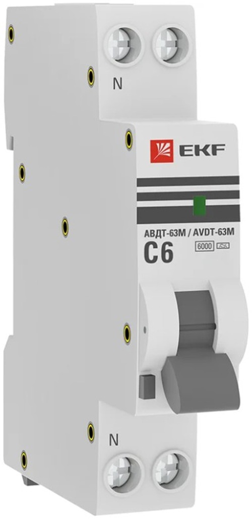 

Автомат дифференциальный EKF D636EA06C30 АВДТ-63М 1P+N 18мм 6А характеристика C 30мА тип A электронный 6кА PROXIMA, D636EA06C30