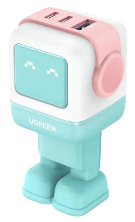 

Зарядное устройство сетевое UGREEN CD361 UNO 65W USB-A+2*USB-C Robot GaN Tech Fast Charger EU в виде робота, цвет: розово-голубой, CD361