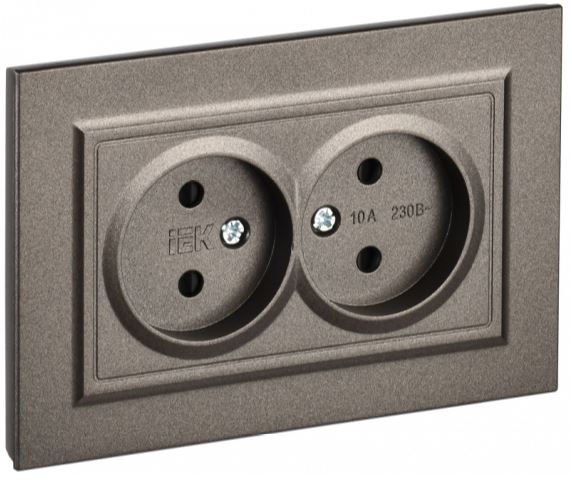 

Розетка двухместная без заземления в сборе IEK BR-R23-10-K45-F BRITE с защитными шторками 10А РСш12-2-БрТБ Бронза, BR-R23-10-K45-F