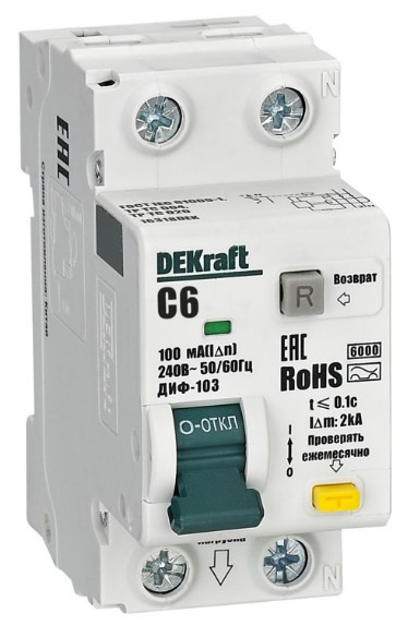 Изображение товара Автомат DEKraft 16318DEK ДИФ-103 дифференциальный 6 А IP20