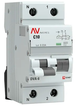 

Автомат дифференциальный EKF rcbo6-1pn-10C-10-a-av DVA-6 1P+N 10А (C) 10мА (A) 6кА AVERES, rcbo6-1pn-10C-10-a-av