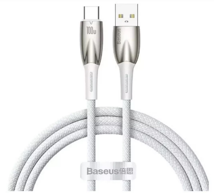 

Кабель интерфейсный Baseus CADH000402 Glimmer Series Fast Charging Data USB to Type-C 100W 1m White (передача данных, питание устройств, скорость пере, CADH000402