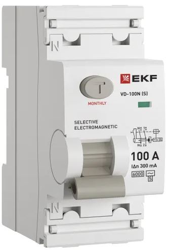 

УЗО EKF E1026MS100300 ВДТ ВД-100N (S) 2P 100А 300мА AC эл-мех 6кА PROXIMA, E1026MS100300