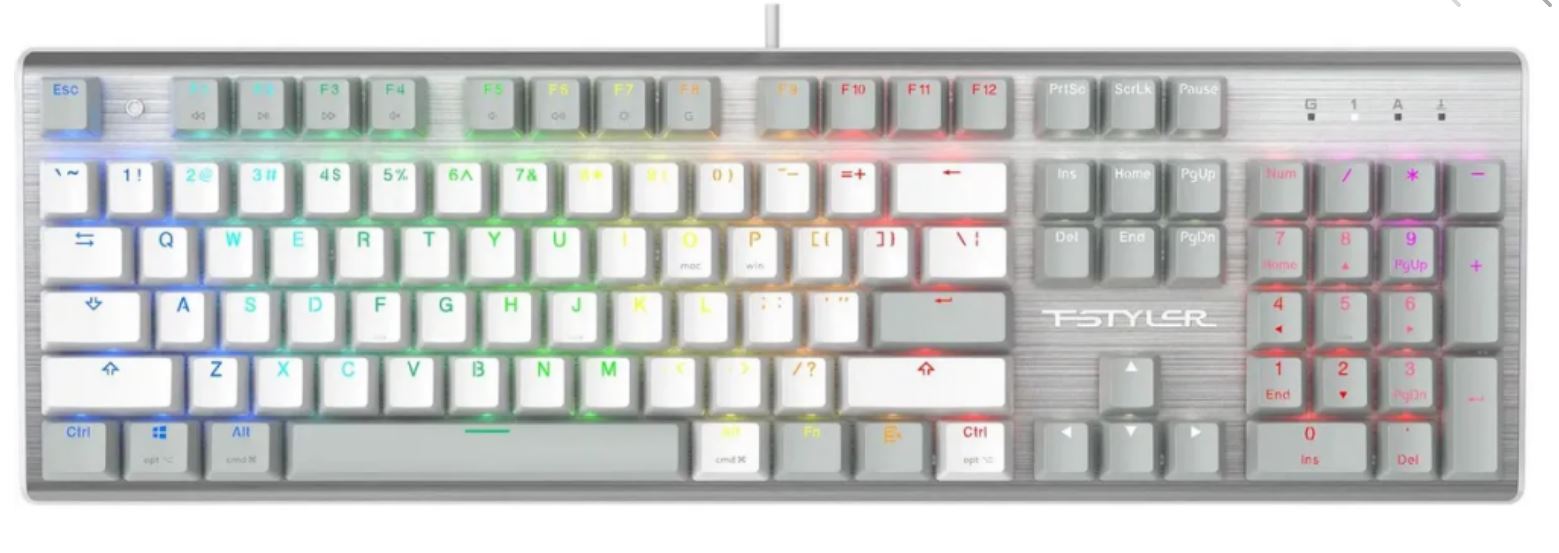 

Клавиатура A4Tech Fstyler FS100 Neon механическая, цвет: серый/белый, USB for gamer LED (FS100) 2000253, Fstyler FS100 Neon