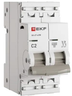 

Автоматический выключатель EKF M634202C 2P 2А (C) 4,5kA ВА 47-63N PROxima, M634202C